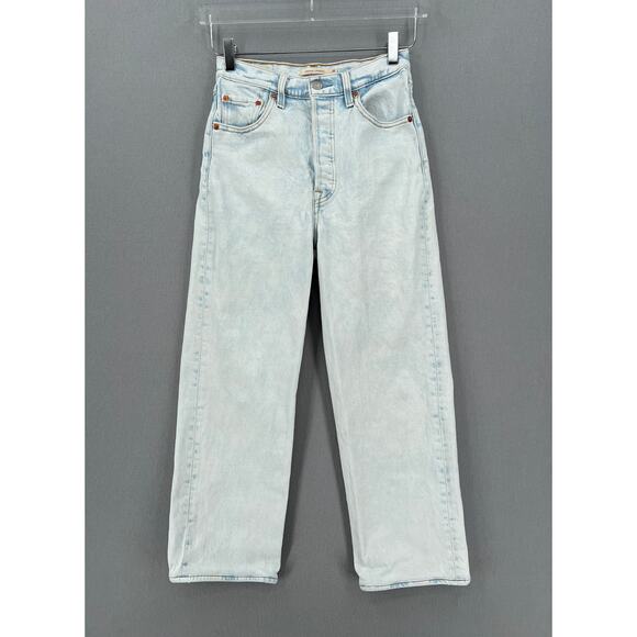 LEVIS Ribcage Straight Jeans Womens 27 Light Blue Loose Your Marbles Wash Bleach - Picture 1 of 16